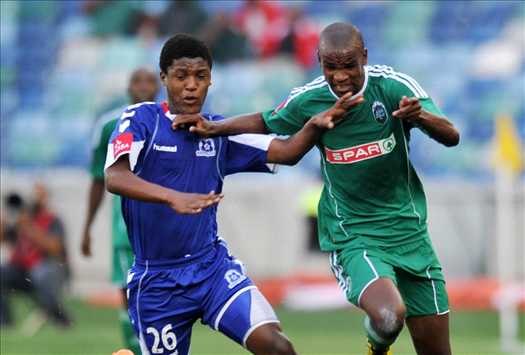 Ayanda Dlamini of Amazulu and Kulegani Madondo of Maritzburg United (Sabelo Mngoma Backpagepix)