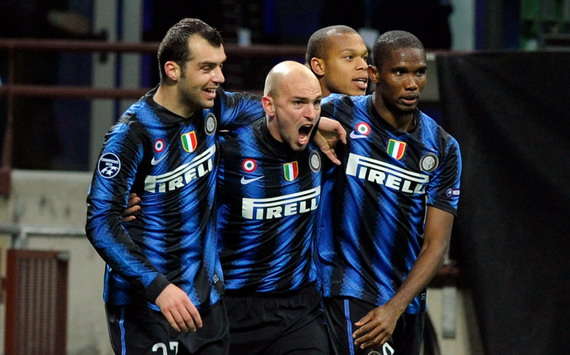 Goran Pandev (I), Esteban Cambiasso (I), Samuel Eto'o (I) - Inter-Twente - Champions League (Getty Images)
