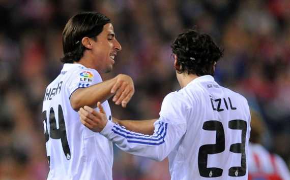 Mesut Oezil is congratulated by Sami Khedira after scoring against Atletico (Getty Images)