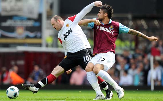 EPL, West Ham United v Manchester United, Wayne Rooney and Manuel Da Costa