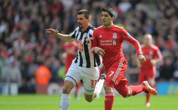 BPL, West Bromwich Albion v Liverpool, Paul Scharner and Luis Suarez