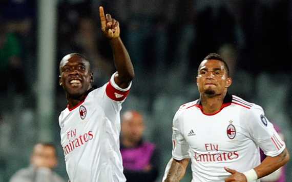 Clarence Seedorf (Ac Milan) celebrates his goal against Fiorentina with Kevin Prince Boateng (Getty Images)