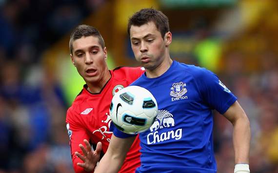 EPL, Everton v Blackburn Rovers, Diniyar Bilyaletdinov and Ruben Rochina