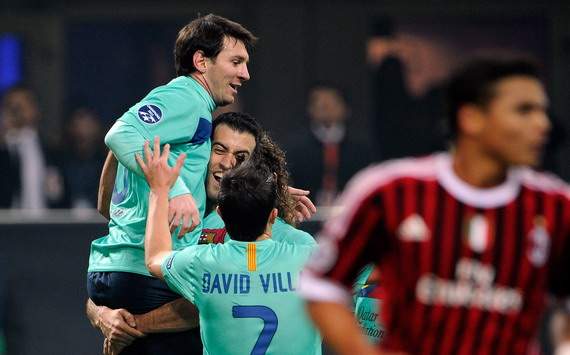 Lionel Messi (B), David Villa (B), Tiago Silva (M) - Milan-Barcelona - Champions League (Getty Images)