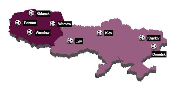 Euro 2012 map of Poland & Ukraine