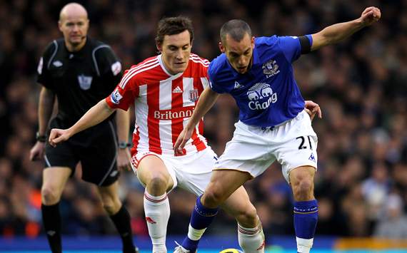 EPL- Everton v Stoke City,Leon Osman and Dean Whitehead