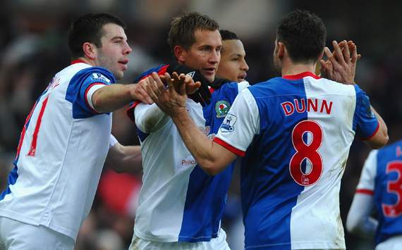EPL - Blackburn Rovers v Fulham, Morten Gamst Pedersen,David Dunn and Grant Hanley