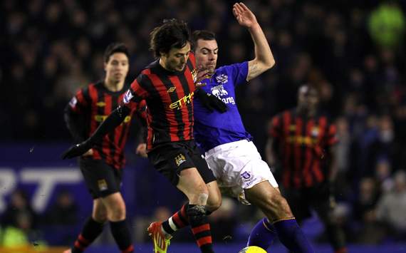 EPL - Everton vs Manchester City, Darron Gibson & David Silva