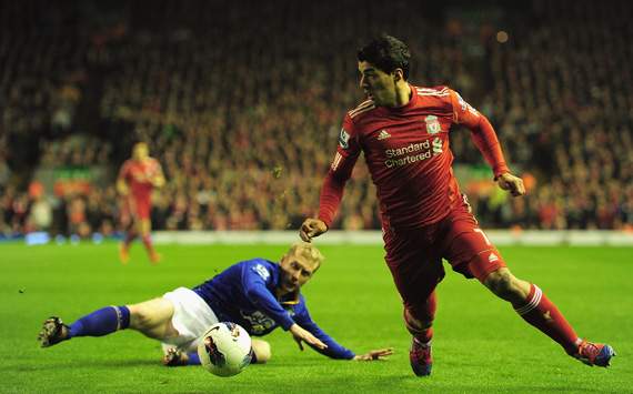 EPL - Liverpool v Everton, Luis Suarez and Tony Hibbert