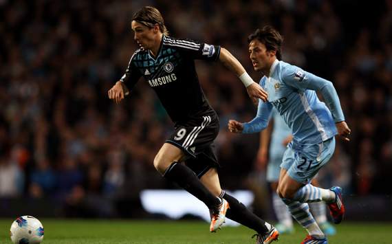 EPL - Manchester City v Chelsea, Fernando Torres and David Silva