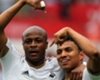 Jefferson Montero (right) celebrates with Swansea City team-mate Andre Ayew