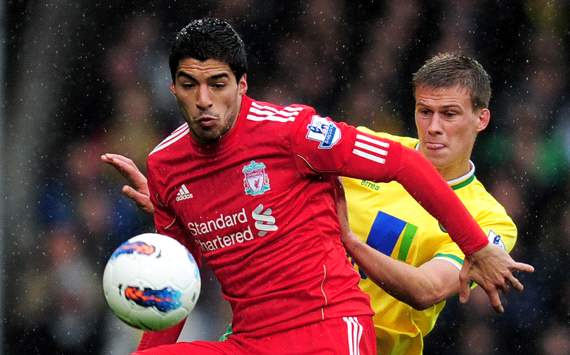 EPL: Luis Suarez - Adam Drury, Norwich City v Liverpool