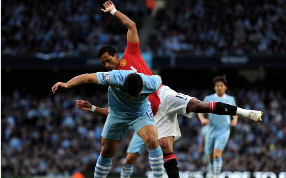 EPL, Nani; Sergio Aguero, Manchester City v Manchester United