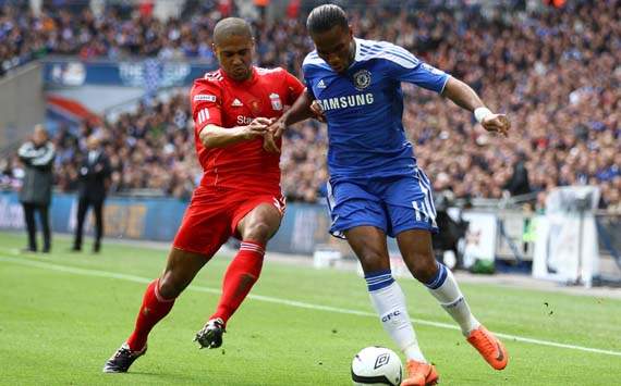 FA Cup Final, Liverpool v Chelsea, Didier Drogba; Glen Johnson