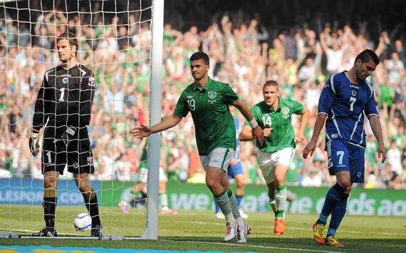 26 May 2012; Shane Long, Republic of Ireland, celebrates after scoring his side's first goal. Senior International Friendly, Republic of Ireland v Bosnia & Herzegovina, Aviva Stadium, Lansdowne Road, Dublin.