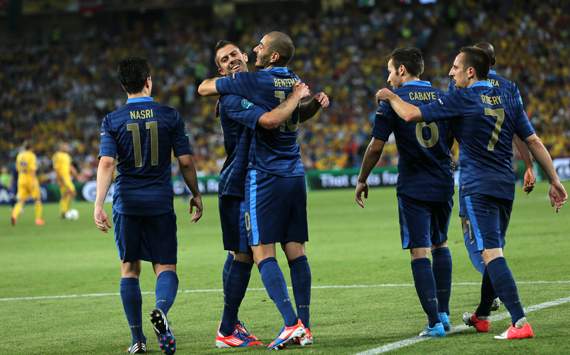 UEFA EURO - Ukraine v France, Jeremy Menez, Karim Benzema and Samir Nasri
