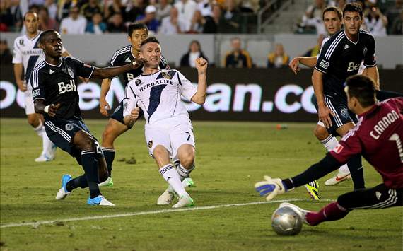 LA Galaxy's Robbie Keane scores vs. Vancouver Whitecaps