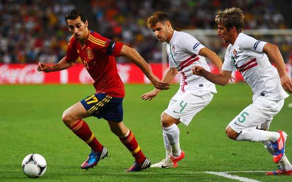 UEFA Euro - Portugal vs Spain,Alvaro Arbeloa, Miguel Veloso and Fabio Coentrao