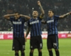 Fredy Guarin celebrates with Inter team-mates Mauro Icardi and Jeison Murillo