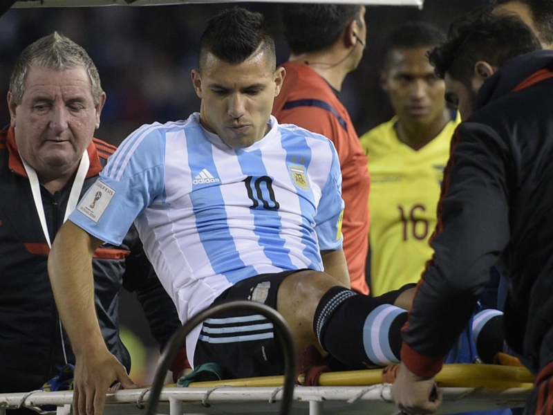 Aguero in tears after suffering hamstring injury on Argentina duty