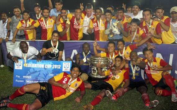 East Bengal players celebrate 34th Federation Cup victory over Dempo SC