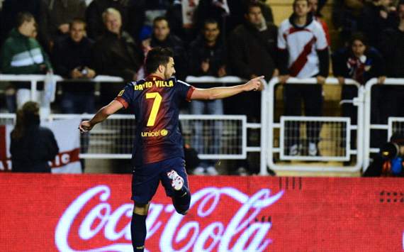 David Villa celebra durante el Rayo Vallecano-Barcelona