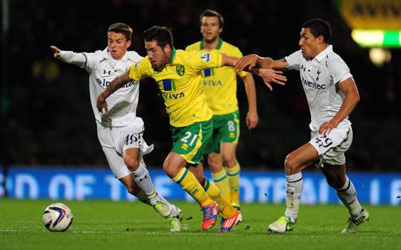 Capital One Cup, Norwich City v Tottenham Hotspur, Jacob Butterfield, Jake Livermore, Tom Carroll