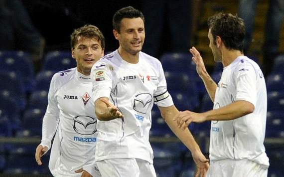 Adem Ljajic, Manuel Pasqual, Gonzalo Rodriguez celebrating - Genoa-Fiorentina