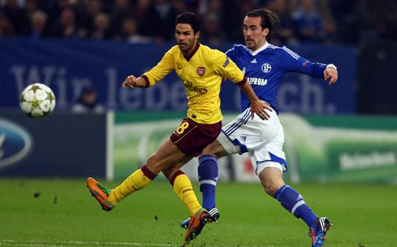 CL - FC Schalke 04 v Arsenal FC, Mikel Arteta and Christian Fuchs