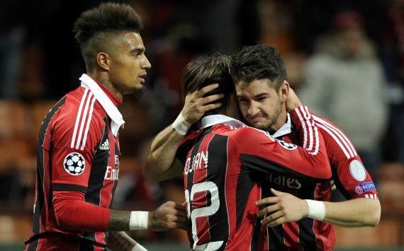 Kevin Prince Boateng, Bojan and Pato celebrating - Milan-Malaga