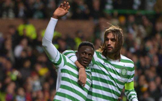 Kenya midfielder Victor Wanyama with Georgies Samaras against Barcelona