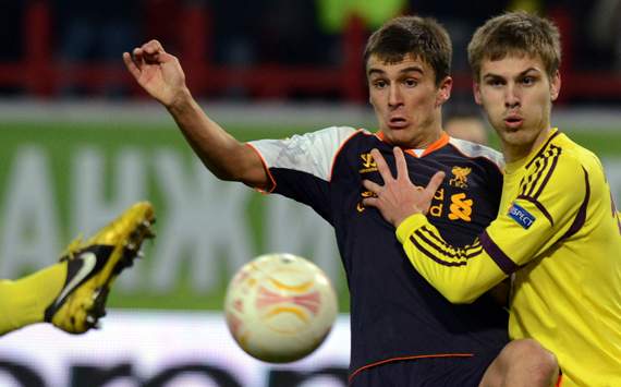 Europa League - FC Anzhi Makhachkala vs Liverpool FC, Arseni Logashov and Adam Morgan