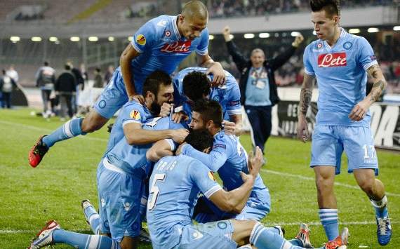 Napoli players celebrate a goal
