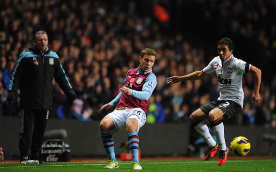 EPL - Aston Villa v Manchester United, Rafael, Andreas Weimann and Paul Lambert