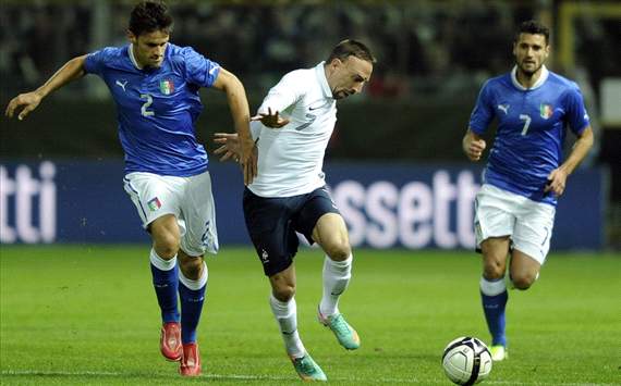 Christian Maggio (I), Franck Ribery (F), Candreva (I) - Italy-France - Friendly Match