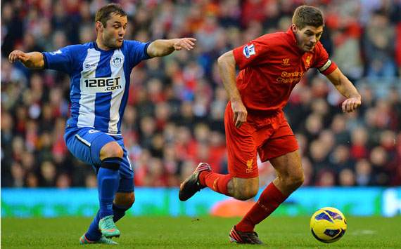 EPL - LIVERPOOL-WIGAN, Steven Gerrard and Shaun Maloney
