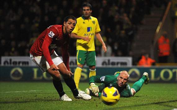 EPL - Norwich City v Manchester United, Javier Hernandez and John Ruddy