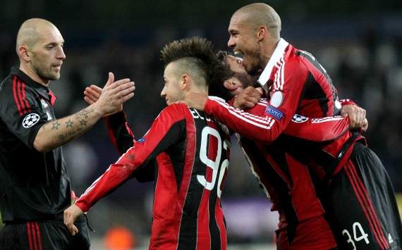 Ac Milan players celebrate against Anderlecht