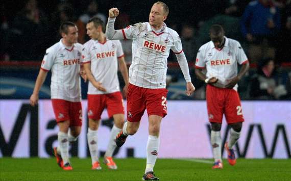 Kevin McKenna of Köln celebrates after heading a goal