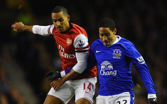 EPL - Everton v Arsenal, Steven Pienaar and Theo Walcott