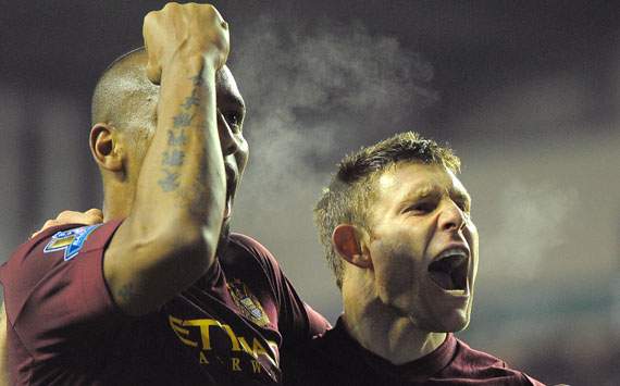 EPL - Wigan Athletic v Manchester City, James Milner and Maicon