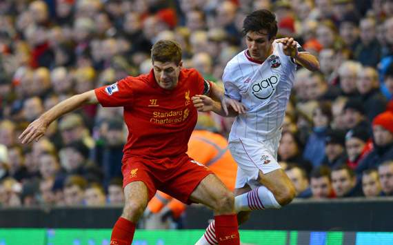 EPL - Liverpool and Southampton, Steven Gerrard and Jack Cork