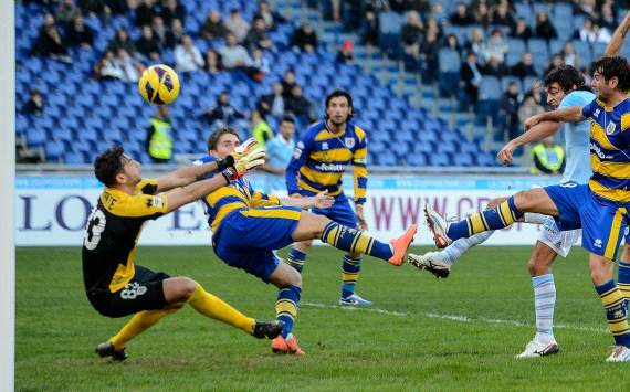 Giuseppe Biava scores a goal in Lazio-Parma