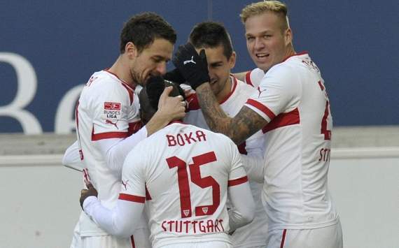 Der VfB Stuttgart jubelt gegen den FC Schalke 04
