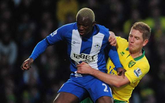 EPL - Norwich City v Wigan Athletic, Michael Turner and Arouna Kone