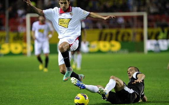 Navas y Camacho, durante el Sevilla-Málaga