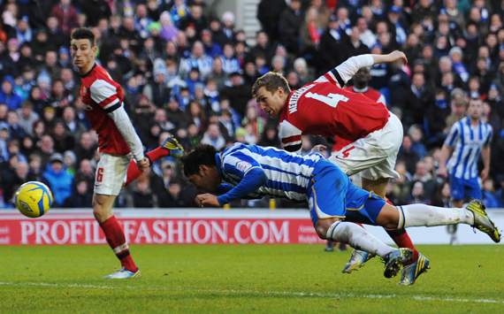 FA Cup - Brighton & Hove Albion vs Arsenal, Leonardo Ulloa & Per Mertesacker