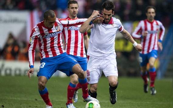 Miranda, Álvaro Negredo - Atletico Madrid v Sevilla