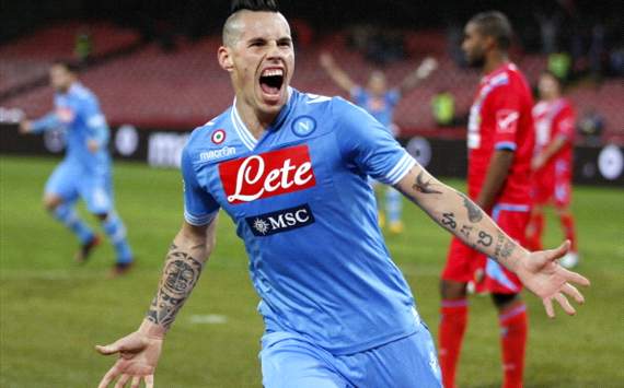 Marek Hamsik celebrates his goal in Napoli-Catania
