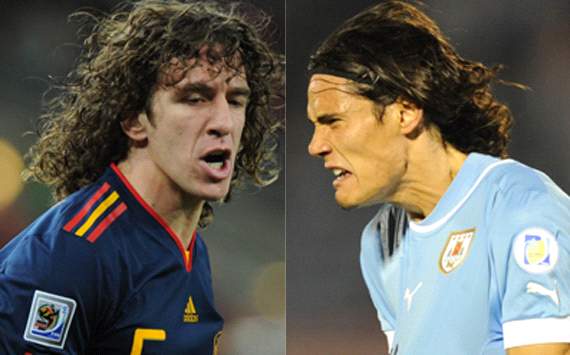 Spain Vs Uruguay- Carlos Puyol and Edinson Cavani